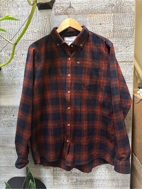 Peau de Loup/PDL | Relaxed Fit Navy/Orange Plaid Cotton Flannel Button-Down - 18